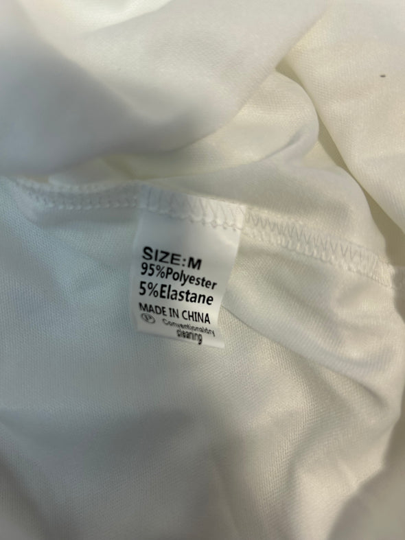 Long Sleeve V-Neck White Dress, Tie Waist, Medim,