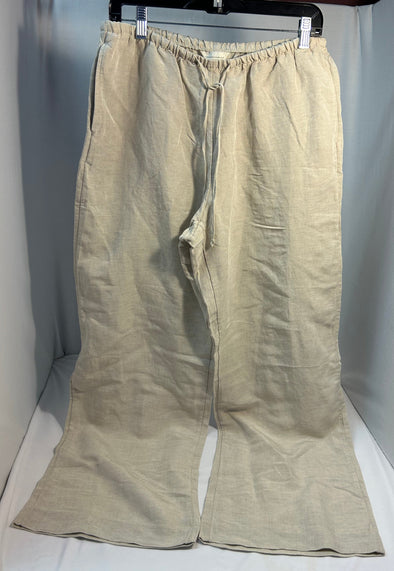 Ladies Elastic Waist Linen Pants, Wheat, Size Medium, NEW