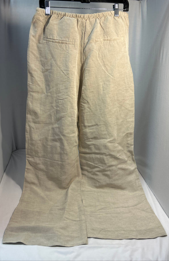 Ladies Elastic Waist Linen Pants, Wheat, Size Medium, NEW