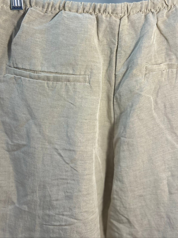 Ladies Elastic Waist Linen Pants, Wheat, Size Medium, NEW