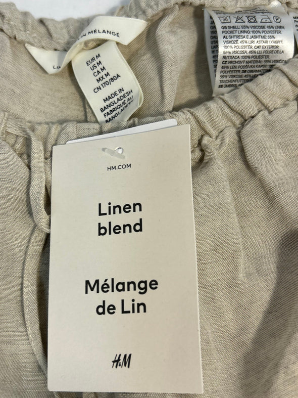 Ladies Elastic Waist Linen Pants, Wheat, Size Medium, NEW