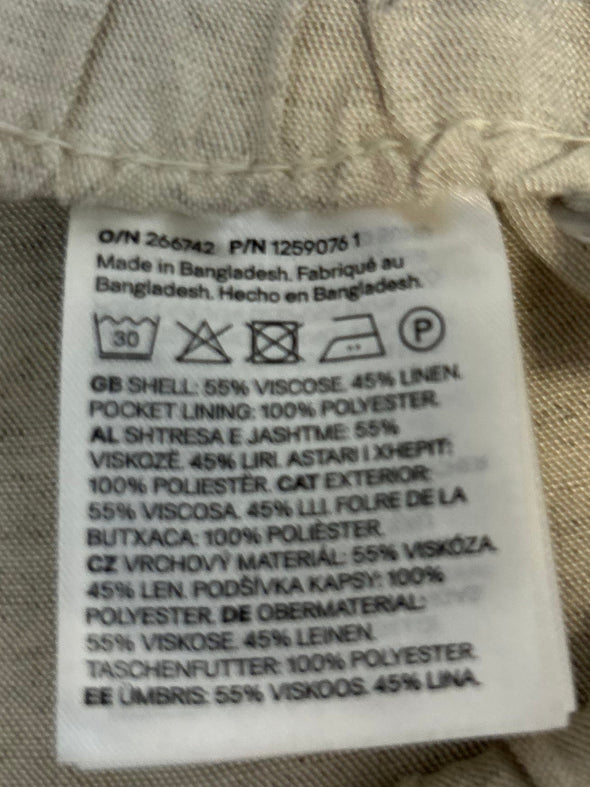Ladies Elastic Waist Linen Pants, Wheat, Size Medium, NEW