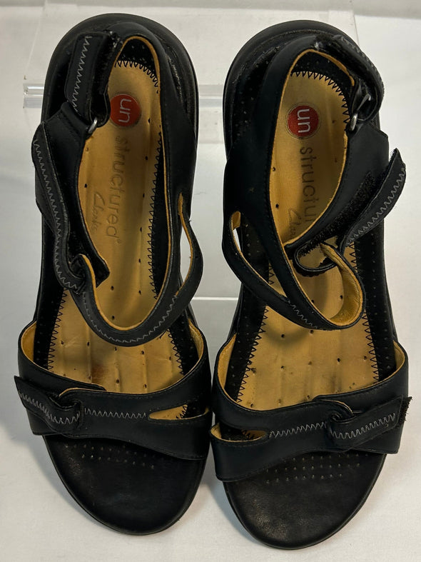 Ladies Strappy Sandals Black, Size 8.5W,