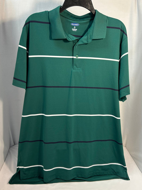 Men’s Green Stripe Golf Shirt, XL