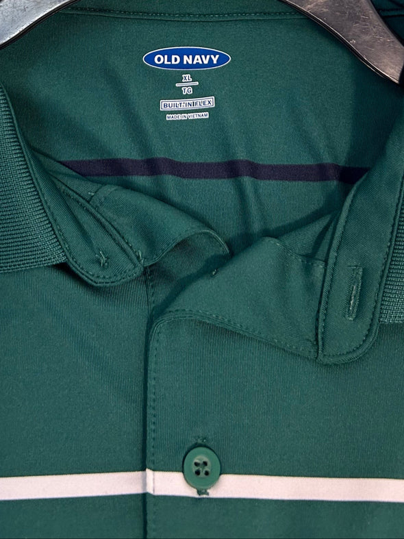 Men’s Green Stripe Golf Shirt, XL