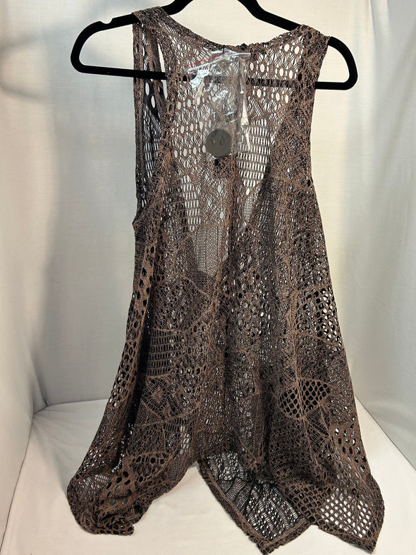 V-Neck Lace Vest, One Size, Brown, 100% Polyester