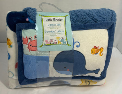 2-Piece Crib Set, Blue/White, 30" x 45", NEW