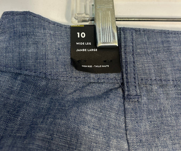 Ladies Wide Leg High Rise Pants, Blue Size 10, NEW