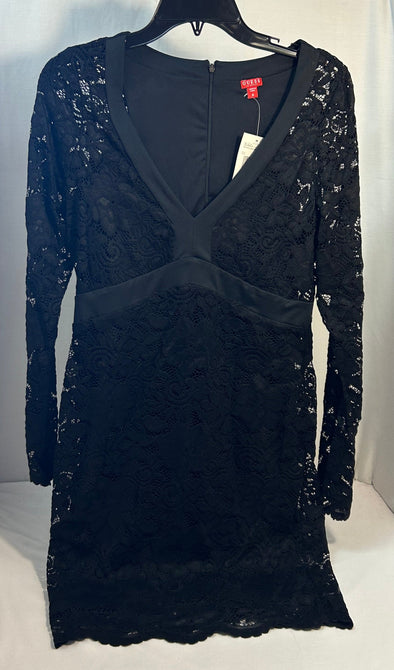 Long Sleeve, V-Neck Lace Dress, Black, Medium, NEW