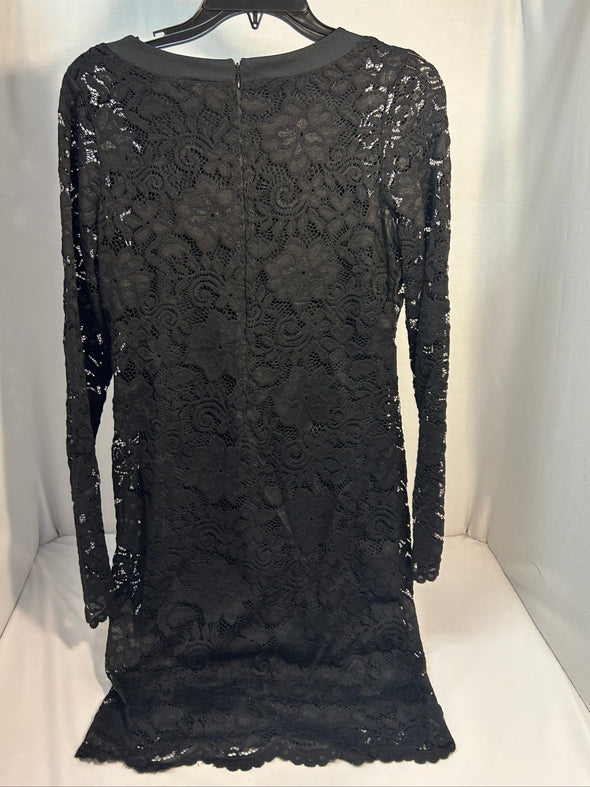Long Sleeve, V-Neck Lace Dress, Black, Medium, NEW