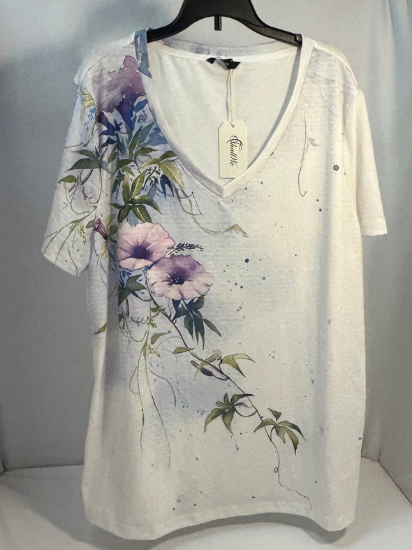 Women's Short Sleeve Mauve Floral Top, Size XXL, Synthetic