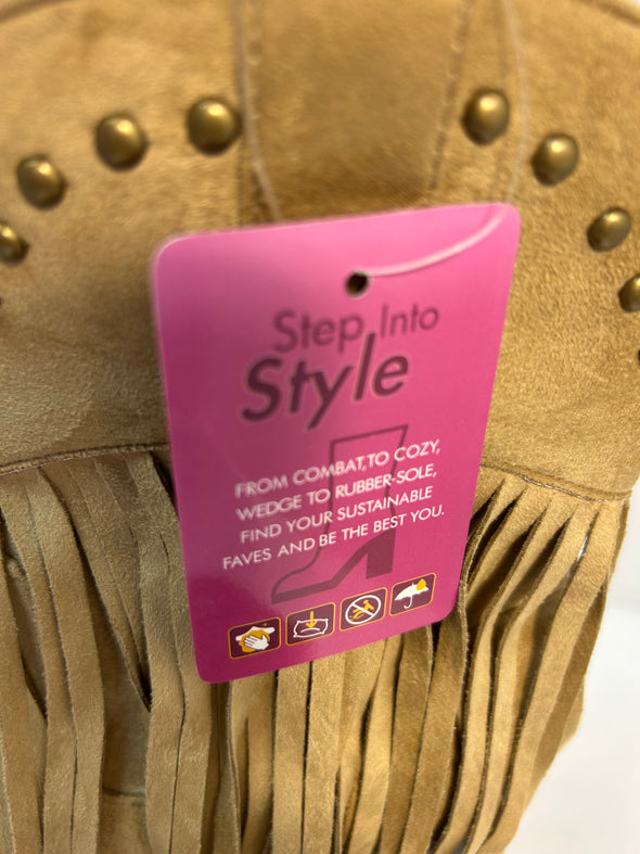 Ladies Mid-Calf Western Style Boots, Taupe, Size 7, 2" Heel