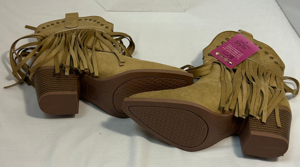 Ladies Mid-Calf Western Style Boots, Taupe, Size 7, 2" Heel