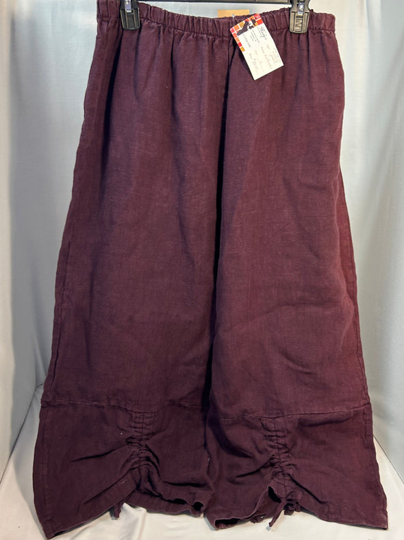 Ladies Ruched Linen Pants, Grape, Size Large, NEW
