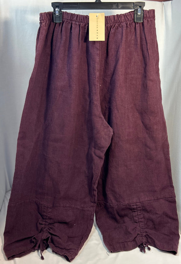 Ladies Ruched Linen Pants, Grape, Size Large, NEW