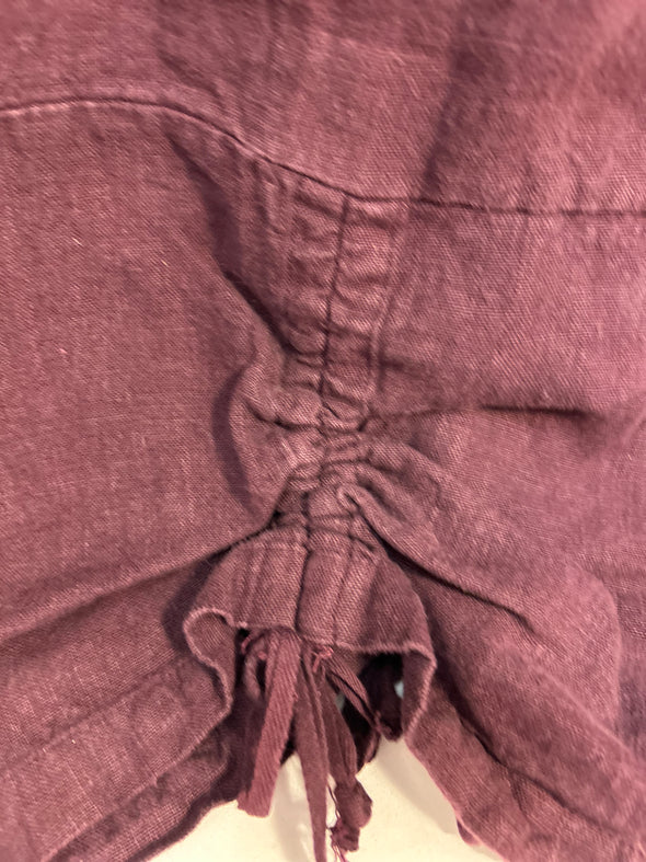 Ladies Ruched Linen Pants, Grape, Size Large, NEW