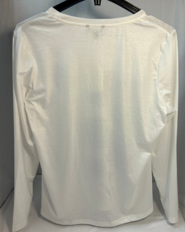 Ladies Long Sleeve Tunic Top, White/Floral, 2X, NEW