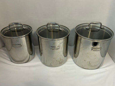 Stainless Steel Cannister Set, 3 Bins + Lids,