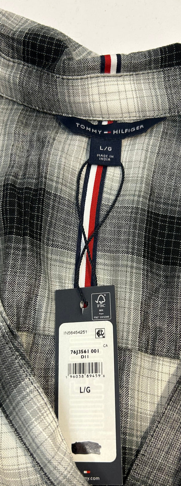 Long Sleeve V-Neck Blouse, Collar, Grey Plaid, Large,