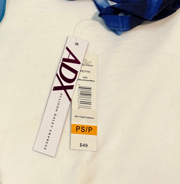 Long Sleeve Tunic Shirt, Blue, Petite Small, Poly/Spandex, NEW