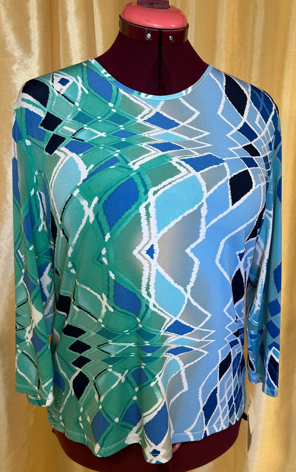 Long Sleeve Blouse, Geometric Mint, Medium,