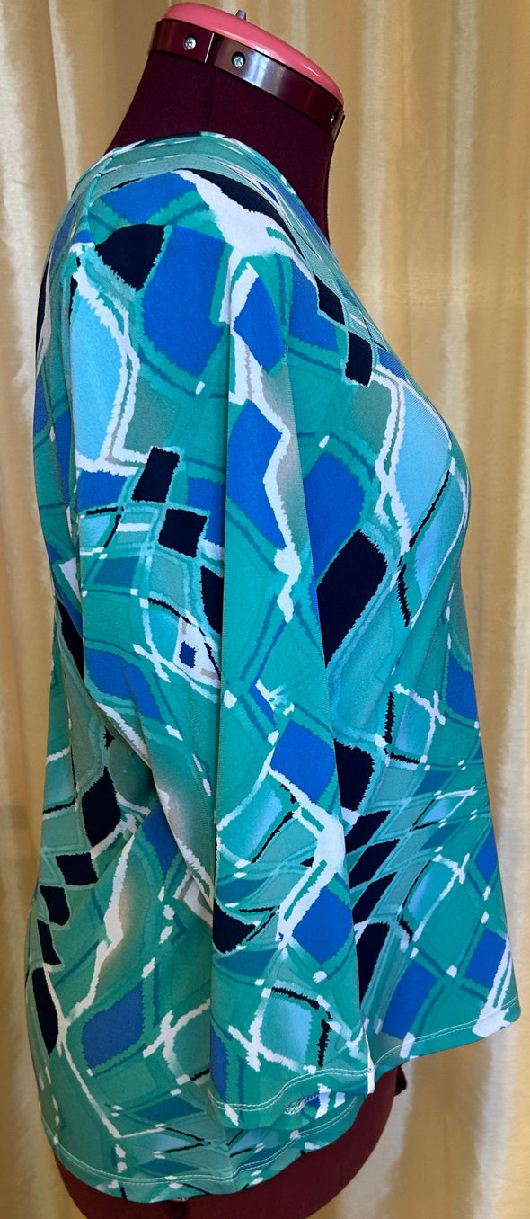 Long Sleeve Blouse, Geometric Mint, Medium,