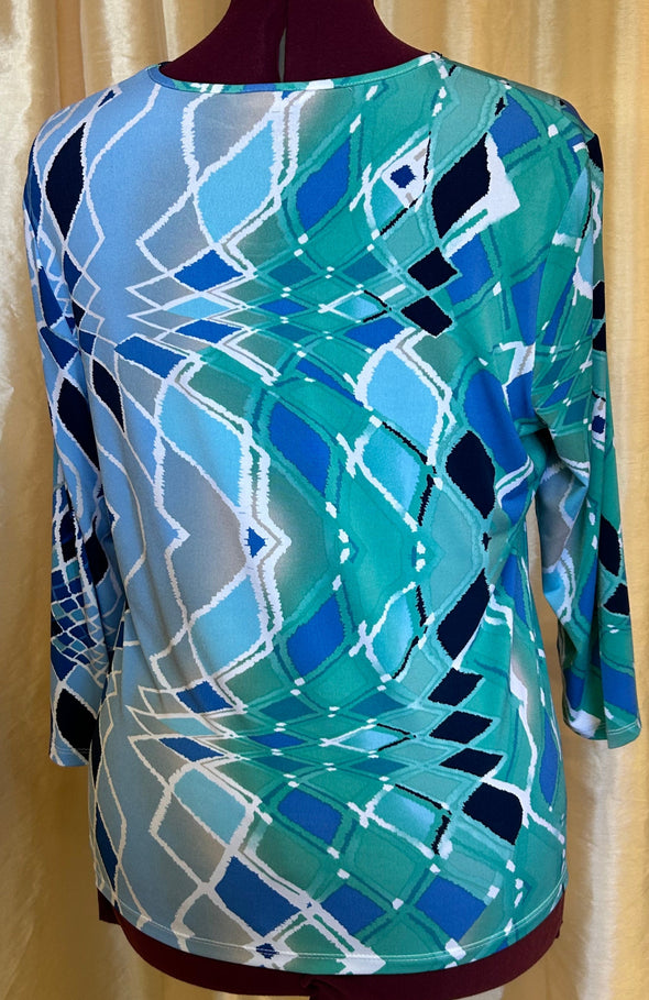 Long Sleeve Blouse, Geometric Mint, Medium,