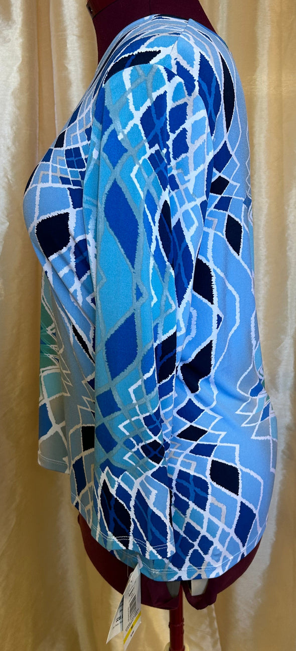 Long Sleeve Blouse, Geometric Mint, Medium,