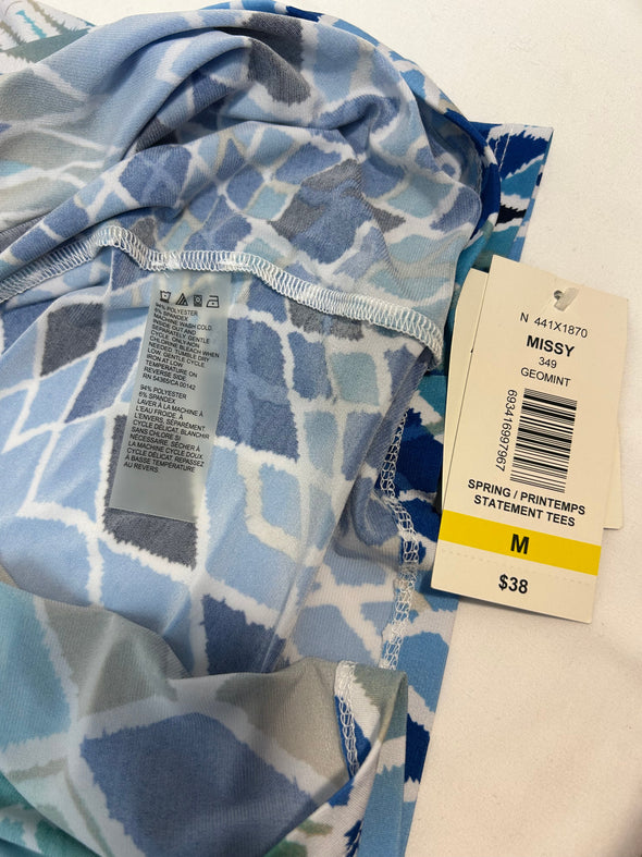 Long Sleeve Blouse, Geometric Mint, Medium,