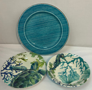 Melamine Dinnerware Set, Blue, New