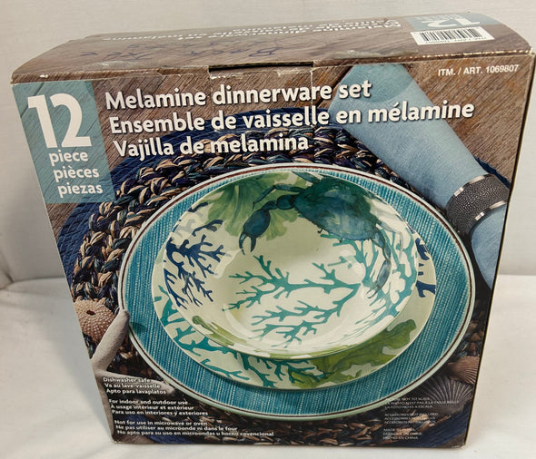 Melamine Dinnerware Set, Blue, New