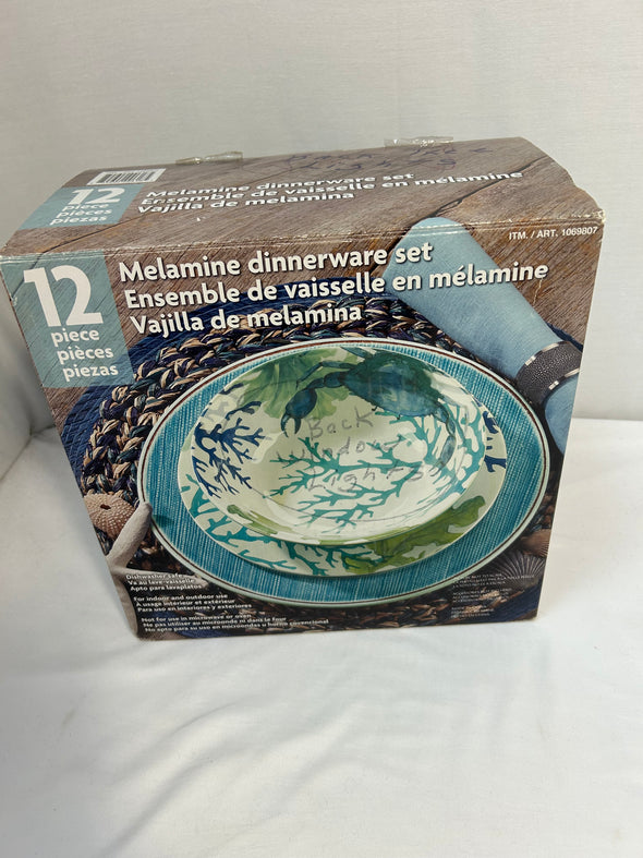 Melamine Dinnerware Set, Blue, New