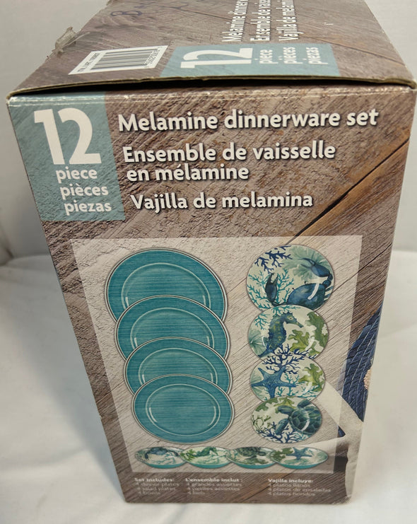 Melamine Dinnerware Set, Blue, New
