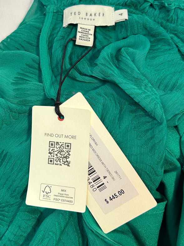 Sleeveless Designer Dress, Green, Size 4,