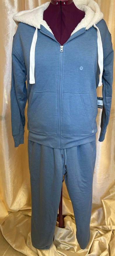 Men's 2-Piece Hoodie/Pants Set, Blue/Fleece, Medium, New