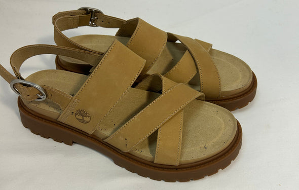 Ladies Cross Strap Sandals, Beige, 8.5, NEW