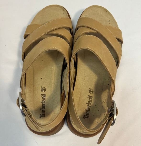 Ladies Cross Strap Sandals, Beige, 8.5, NEW