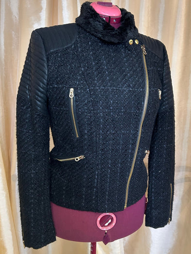 Long Sleeve Bomber Jacket, Black, Large, NEW