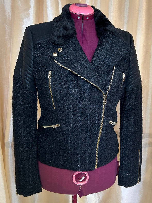 Long Sleeve Bomber Jacket, Black, Large, NEW