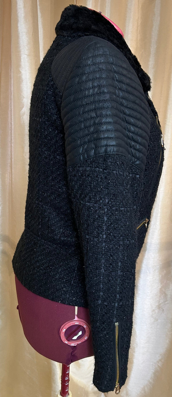 Long Sleeve Bomber Jacket, Black, Large, NEW