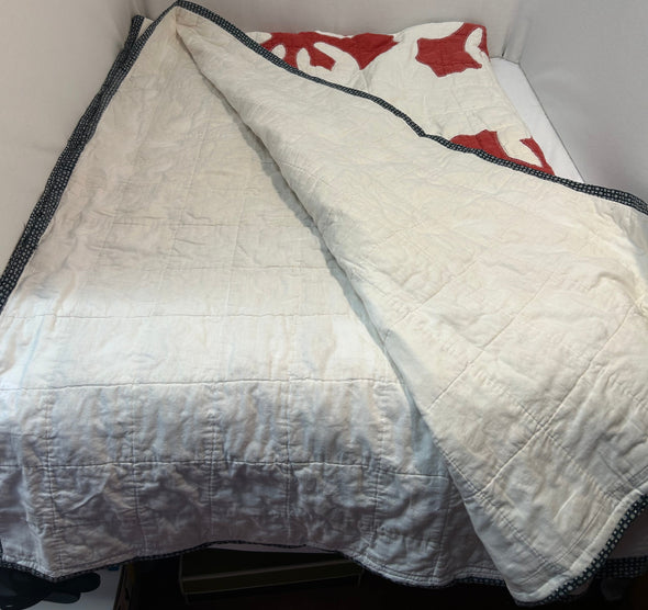 Handmade Quilt, Red/White, Small Stains, 57" x 82"