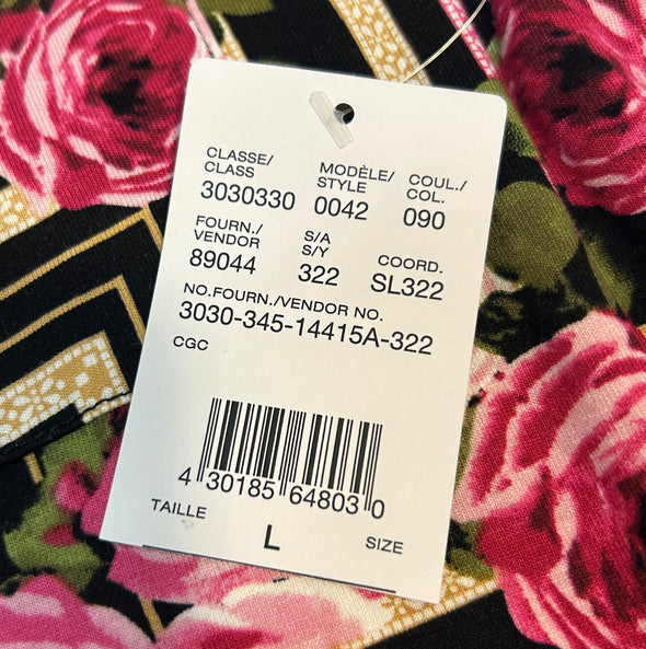 Ladies Short Sleeve Floral Dress, Black/Pink, Size Large