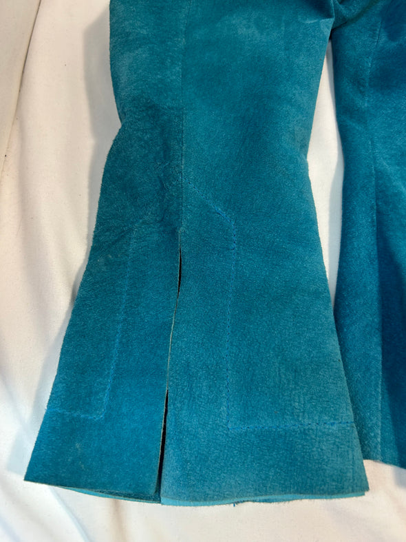 Long Bell Sleeve Suede Crop Jacket, Aqua, Size XS,