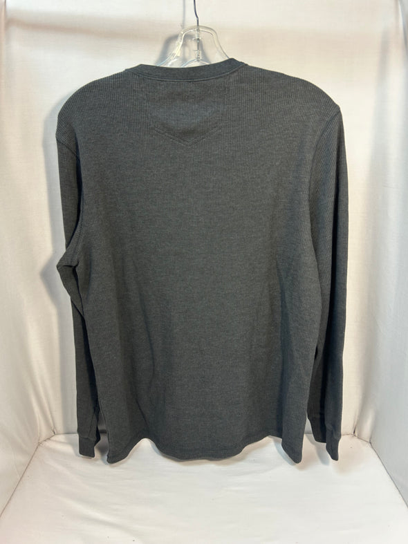 Henley Style Waffle Knit Thermal Long Sleeve Shirt. Grey Size Medium