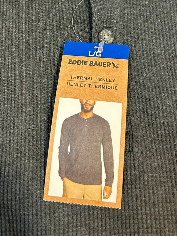 Henley Style Waffle Knit Thermal Long Sleeve Shirt. Grey Size Medium