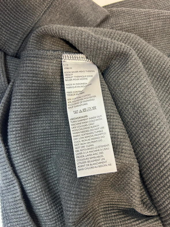 Henley Style Waffle Knit Thermal Long Sleeve Shirt. Grey Size Medium