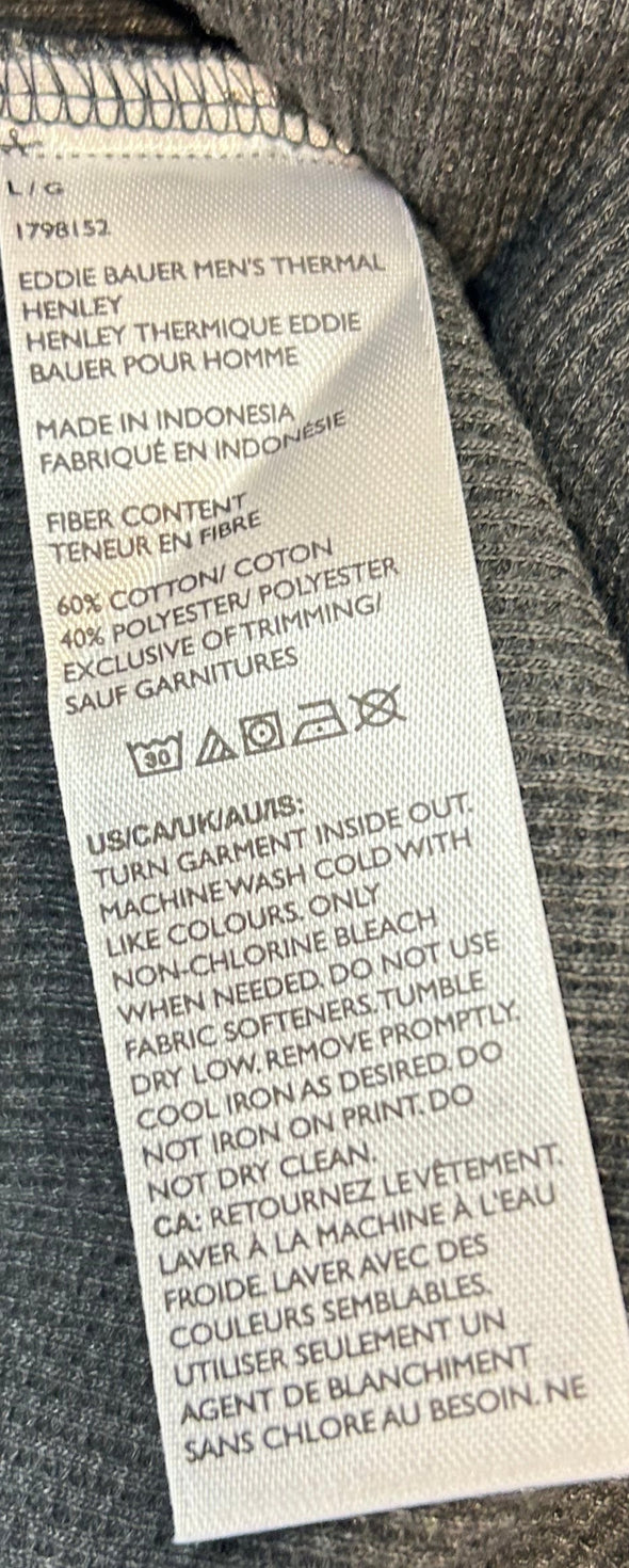 Henley Style Waffle Knit Thermal Long Sleeve Shirt. Grey Size Medium