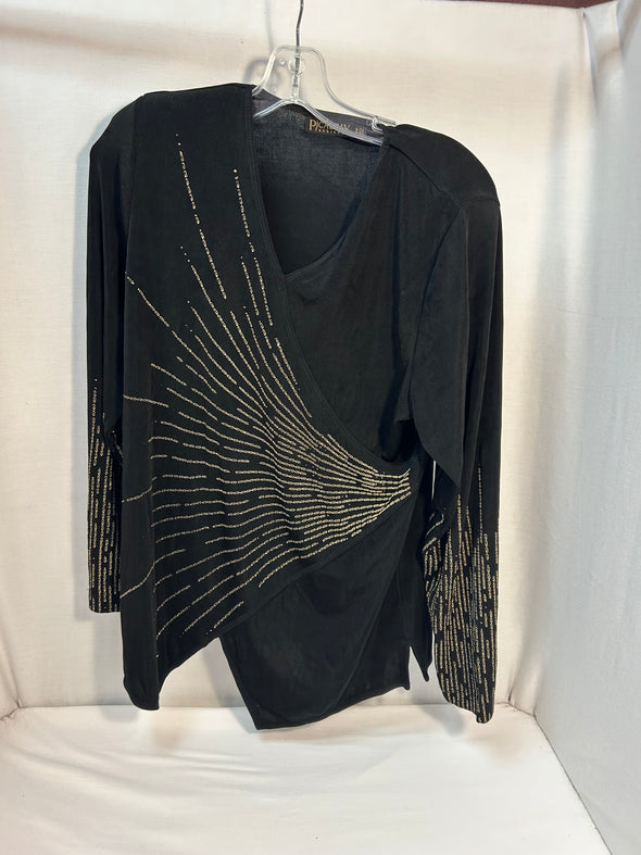 Ladies Elegant Glamour Top, Black with Gold Thread