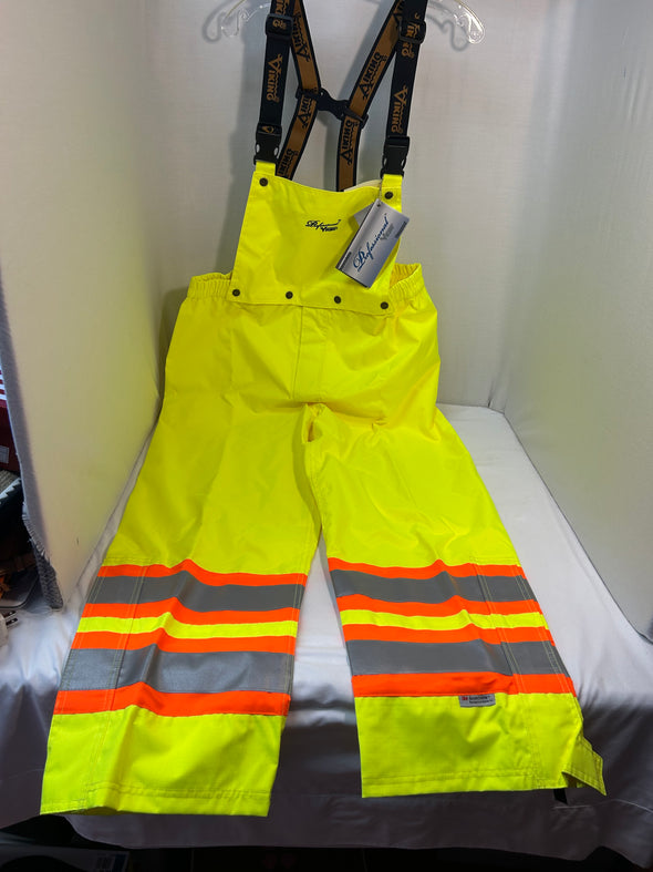 Rain Bib Overalls,  Green, Large, Polyester, NEW