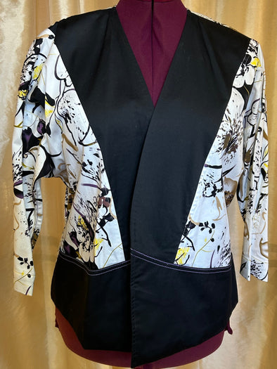 Open Front Long Sleeve Jacket, Black/Beige, Size Large